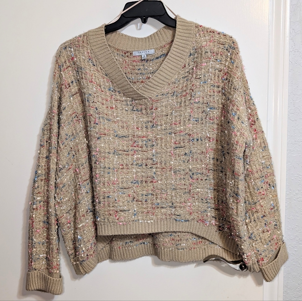 Women's Glitter Beige Knit Sweater
